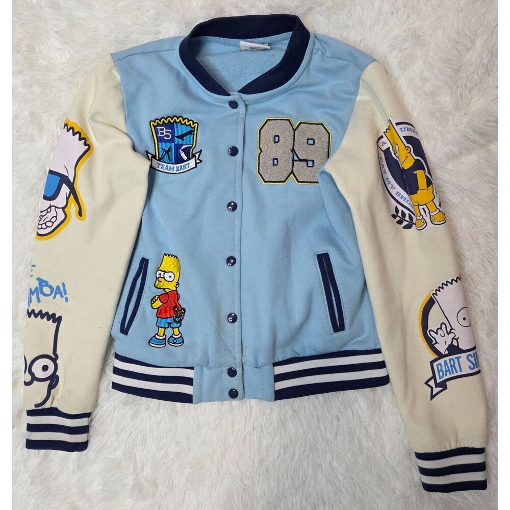 The Simpsons Bart Varsity Jacket Kids Size S Blue Springfield Elementary Cartoon